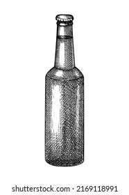 Sketched beer bottle illustration. Vector sketch of the popular alcoholic drink in a glass bottle isolated on white background. Vintage drawing of beer for pub, bar, or restaurant menu design.