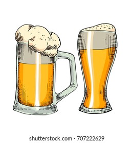 Sketched beer engraved in ink hand drawn in old sketch and vintage style. Vector illustration, design element isolated on white background. Use for invitation to party or pub and restaurant menu.