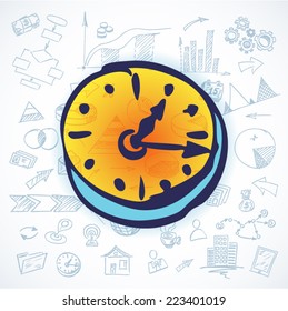 Sketched business background with the clock - vector illustration