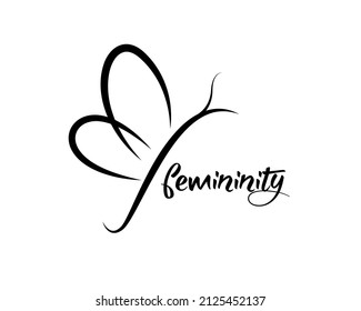 plantilla de logotipo vectorial de mariposa esbozada, concepto de feminidad, ilustración de impresión de línea negra aislada en fondo blanco 