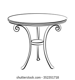 Sketched cafe table isolated on white background.
