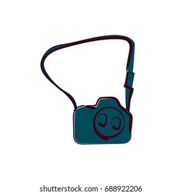 Sketched camera isolated on white background. Design template for label, banner, postcard or logo.