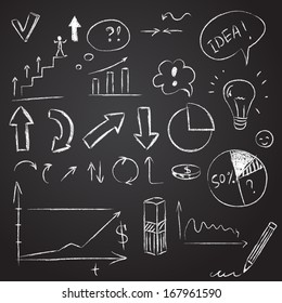  Sketched chalky business set on blackboard,  vector illustration