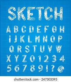 Sketched characters set on blueprint background