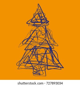 Sketched Christmas tree violet on orange background
