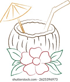 A Sketched Coconut Cocktail with Floral Decoration