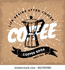 Sketched Coffee Maker vintage style. Paper background