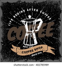 Sketched Coffee Maker vintage style. Black background