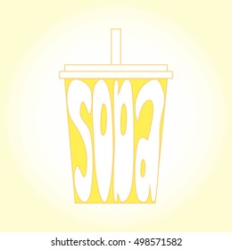 Sketched cup of soda with a straw covered with lettering SODA