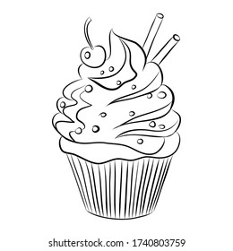 sketched cupcake, vintage design element, vector illustration