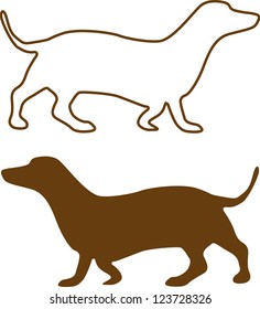 Sketched Dachshund brown silhouette isolated on white background