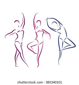 Sketched dancing girls isolated on white background. Ballerina illustration. Dancing women silhouettes.