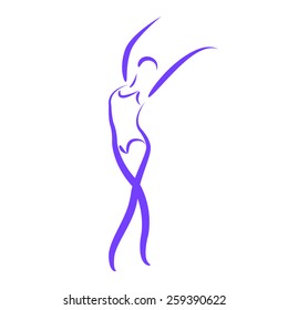 Sketched dancing woman isolated on white background.