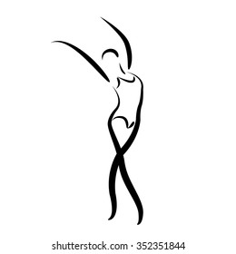 Sketched dancing woman isolated on white background.