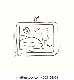 Sketched desktop picture icon. Doodle design element  in vector