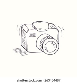 Sketched digital camera desktop icon. Doodle element in vector