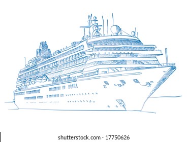 Sketched drawing of a cruiseliner over a white background