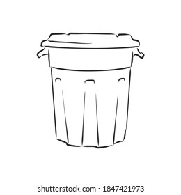 Sketched Empty Trash Bin Desktop Icon. Doodle Design Element In Vector, Trash Can Vector Sketch Illustration