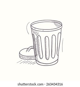 Sketched Empty Trash Bin Desktop Icon. Doodle Design Element  In Vector