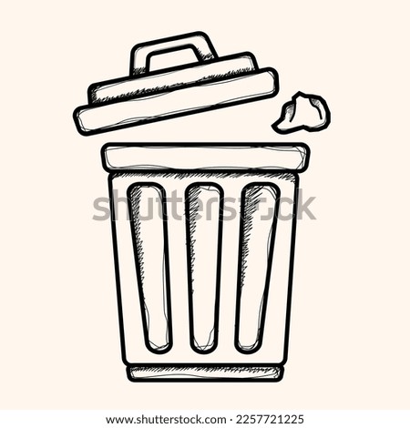 Sketched empty trash bin desktop icon. Doodle design element in vector