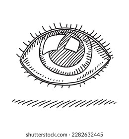 Sketched eye with a detailed iris and long lashes, surrounded by two parallel horizontal lines. The drawing is simple and monochrome, conveying minimalism.