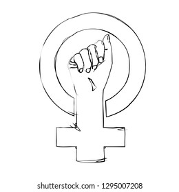 Sketched feminism protest sign. Black ink drawing on white background. Stock vector illustration.