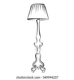 Sketched Floor Lamp Isolated On White Background. Floor Lamp Sketch Vector Illustration.