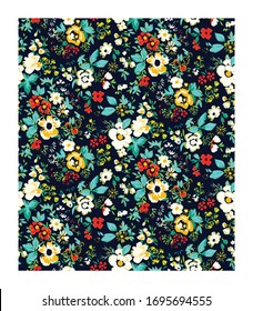 sketched flower print in bright colors - seamless dark background