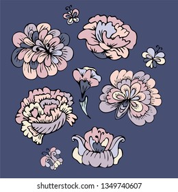 Sketched flower print for card, flyer.