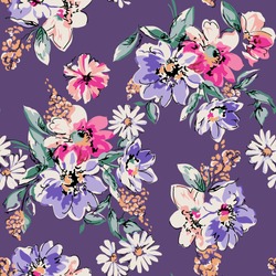 Sketched Flower Print In Purple ~ Seamless Background