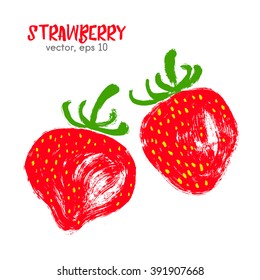 Sketched fruit illustration of strawberry. Hand drawn brush food ingredient. Vector bio ico icon, logo design template. Concept for organic products, harvest, healthy food, vegetarian, raw food diet. 