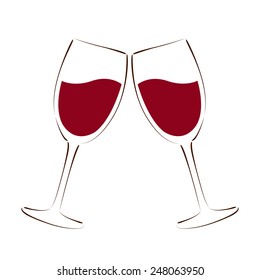 Sketched glass of red wine isolated on white background. Design template for label, banner, postcard, logo. Wedding, anniversary, birthday, Valentine's day, party invitations. Vector.