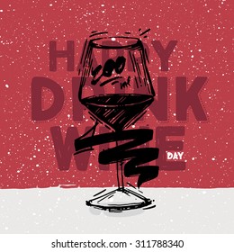 Sketched glass of wine with hand-drawn elements. The wine is red or white. Wine old excerpts
