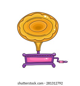 Sketched gramophone talking machine. Vintage gramophone isolated on white. 