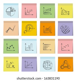 sketched graph icons set, note paper, memo notes