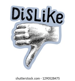La mano esbozada muestra el pulgar hacia abajo con letras. No le gusta el símbolo. Ilustración del vector