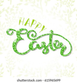 sketched Happy Easter text as card template and for postcard, invitation, poster. Lettering typography. Seasons Greetings