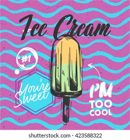 Sketched Ice Cream fruit ice purple wave background