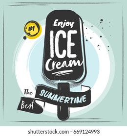 Sketched Ice cream on a stick with a quote