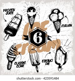 Sketched Ice Cream Set with different elements. White background
