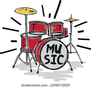 sketched illustration of a drum set