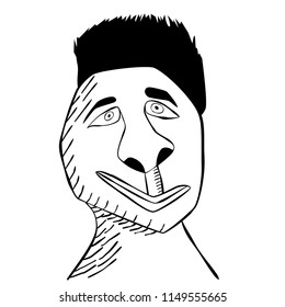 The sketched illustration of a surreal funny portrait.