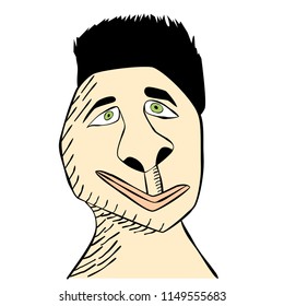 The sketched illustration of a surreal funny portrait.