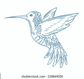 Sketched isolated hummingbird on white background, hand drawn vector illustration