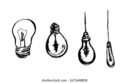sketched lamp icons set, lamp pencil line vector