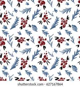 Sketched leaves and berries pattern