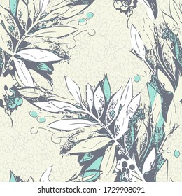 Sketched Leaves Seamless Pattern. Hand Drawn Floral Background.