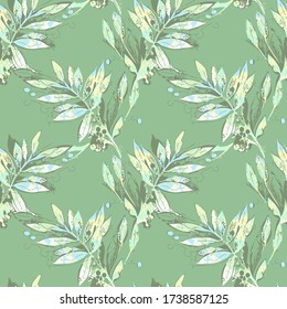 Sketched Leaves Seamless Pattern. Hand Drawn Floral Background.