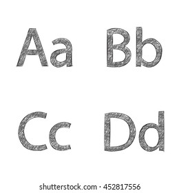 Sketched letters A B C D black color; Vector illustration.