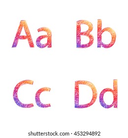 Sketched letters A B C D cute colorful color; Vector illustration.